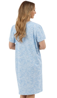 Marlon 100% Cotton Jersey Linea Floral Short Sleeve Button Through Nightdress